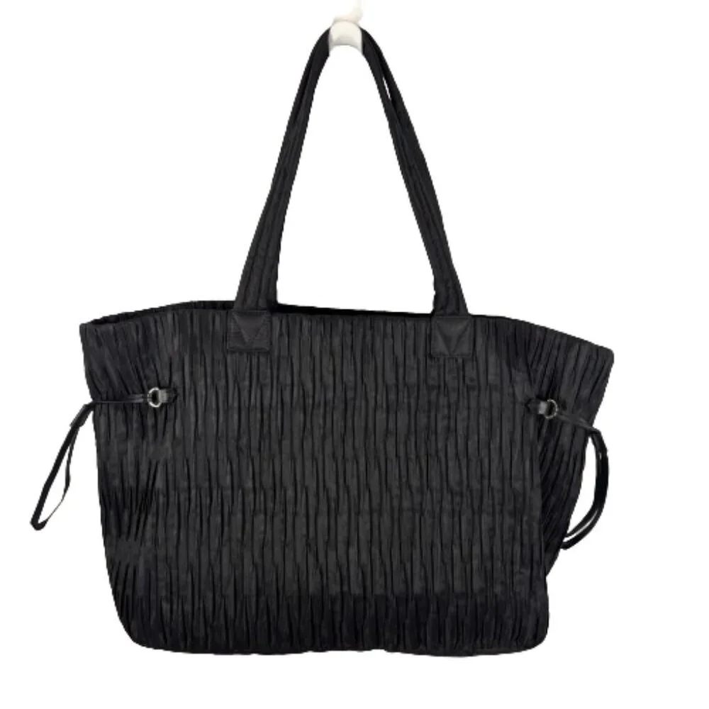 Victoria's Secret Womens Tote Bag Crinkle Nylon‎ Black Travel Vacation Weekend